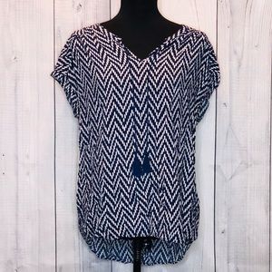 St John’s Bay Navy and White Tassel Blouse.  009